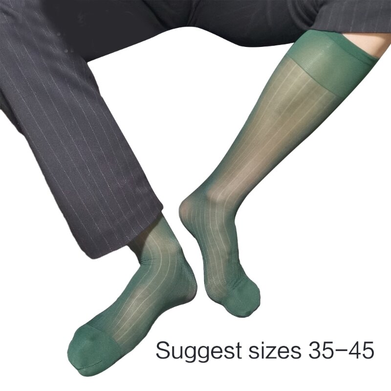 Meias sociais transparentes masculinas, meias longas sobre a panturrilha meias trabalho, meias nylon, meias até o