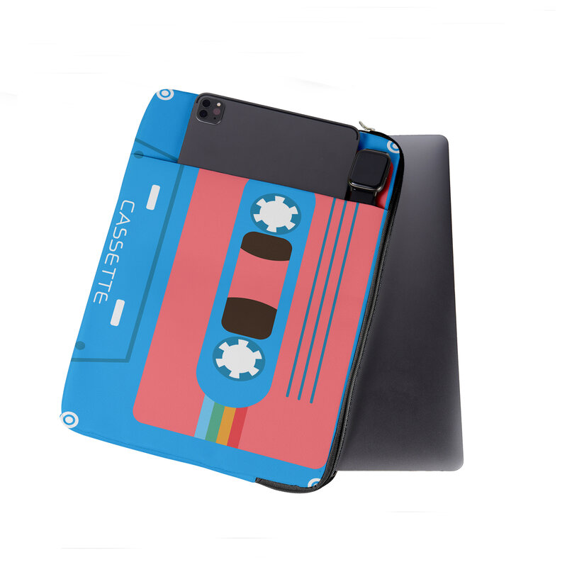 Retro Music Tape Design Notebook Sleeve Cover Canvas Fabric High-Quality Computer Bag Printing Carrying Case Pouch Anti-Scratch