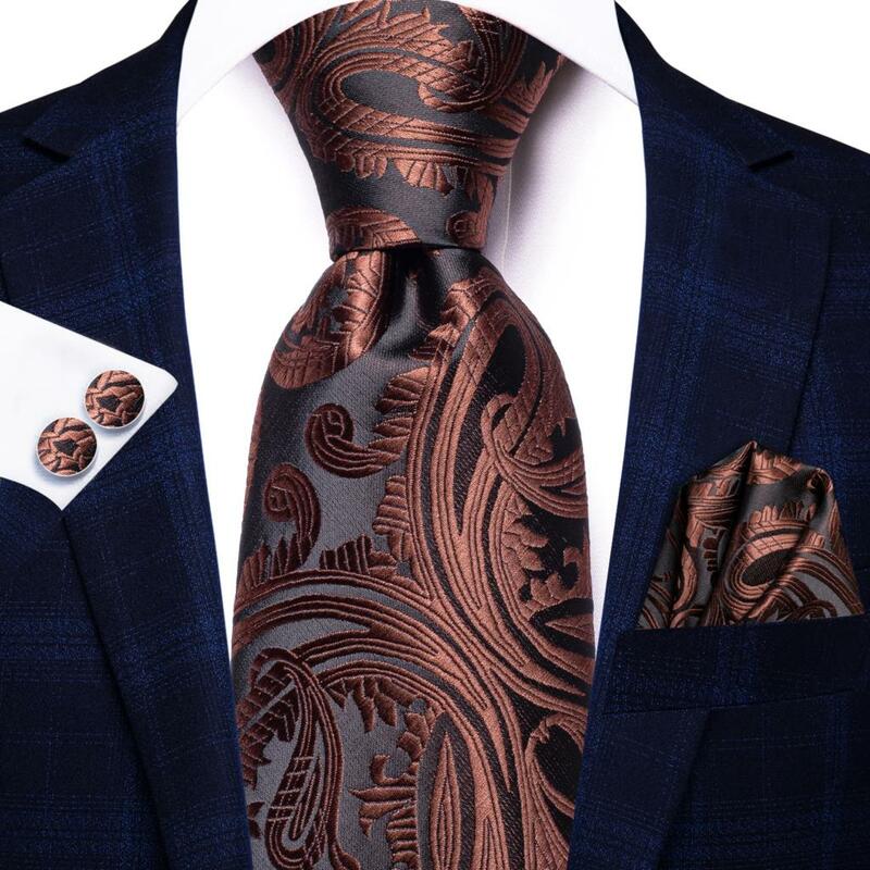 Hi-Tie Designer Navy Blue Gold Paisley Silk Ties For Men Handky Cufflink Gift Mens Necktie Set Wedding Fashion Business Dropship