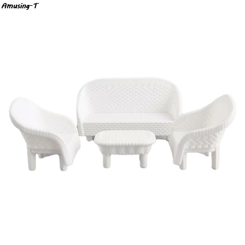 Nuovo 4 pezzi bianco fai da te divano in miniatura casa delle bambole soggiorno divano antico tavolo modello giocattolo per bambini giocattolo classico