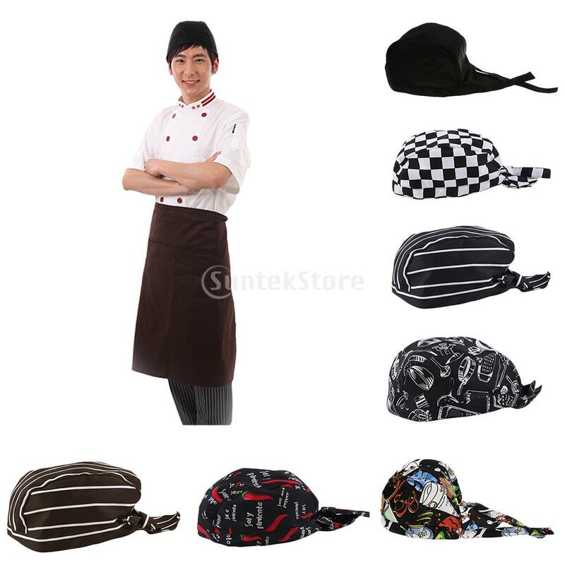 Unisex Chef Cozinha Chef Hat, Cooker Headwrap, Algodão Pirate Hat, Tie Back, Bandana, Catering