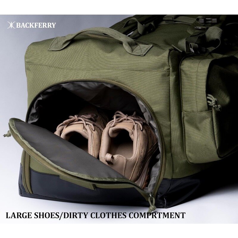 Bolsa de lona grande con mochila, correas de hombro y compartimento para zapatos, 105L para deportes, viajes, caza, Camping