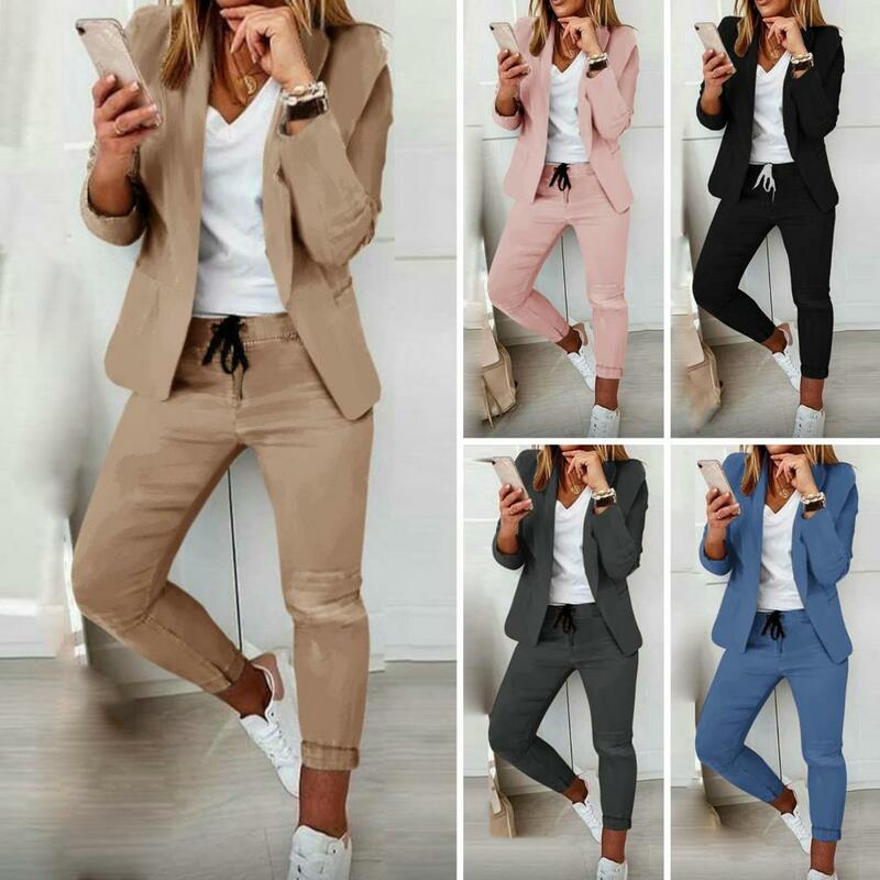 Women Coat Pants Set Women Coat Set Elegant Women's Business Suit Set with Long Sleeves Slim Fit Pants for Work for Professional