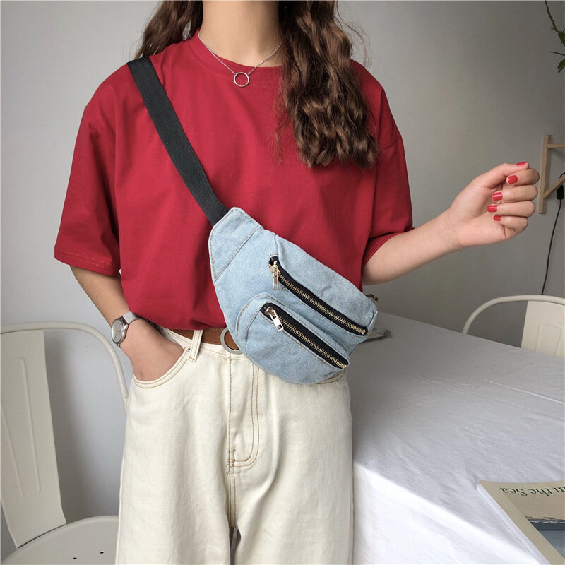 Women Small Waist Bag Denim Fanny Pack For Teenage Girls Chest Belt Bag Female Purses and Handbags
