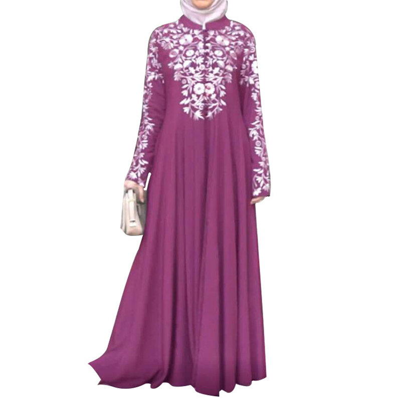 Gaun Kaftan untuk wanita lengan panjang gaun Maxi panjang berkerut Floral Maxi Muslim Arab Afrika Pakistan gaun Maxi panjang Melayu