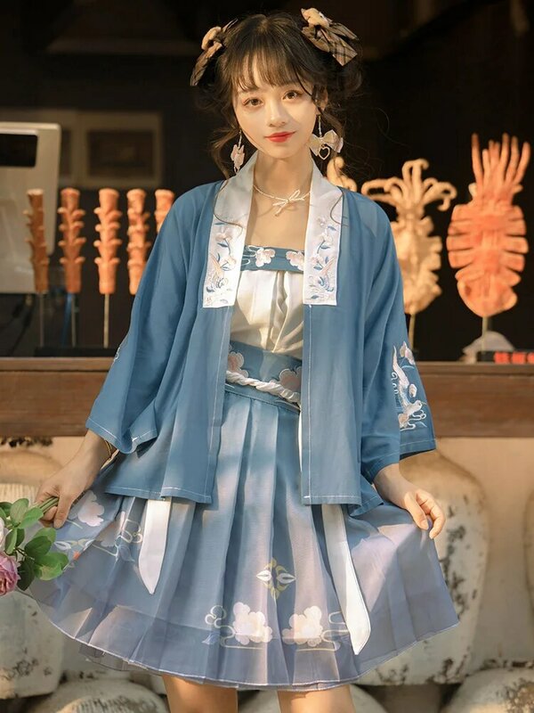 女性のための中国風の薄い日焼け止めシャツ,改善された漢服歌王朝のショートスーツ,3ピース,新しい夏のコレクション