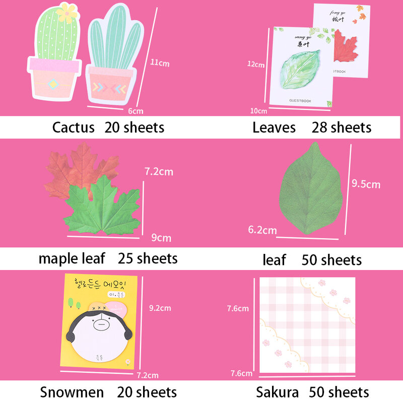 한국 귀여운 식물 선인장 메모 패드, 귀여운 3D 대리석 잎 스티커 메모, 일기장 학교 포스트 메모장, 소녀 문구