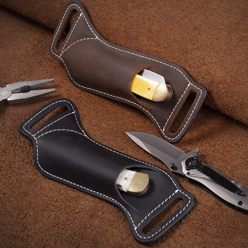 Leather Knife Sheaths For Belt Knife Holster Pocket Knife Sheath EDC Leather Sheath For Folding Knife Carrier