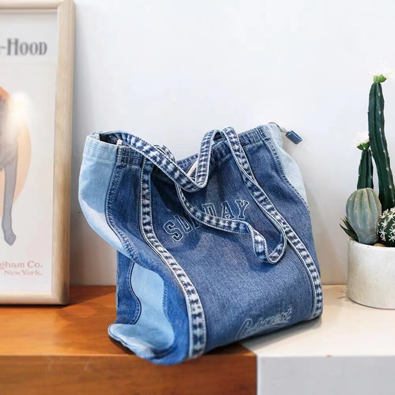 Bolsas femininas de lona vintage, simplicidade formal, bolsas de alta capacidade, sul-coreanas, jeans de nicho com zíper, casuais, novo, 2023
