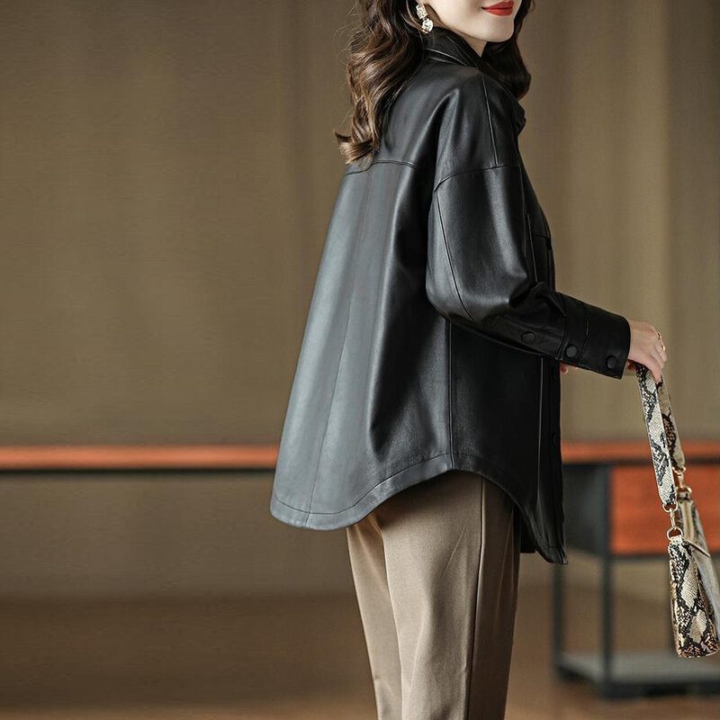 AYUNSUE Jaket Kulit Asli Wanita Jaket Kulit Longgar untuk Wanita 2023 Mantel Kulit Domba Asli Mode Korea Jaqueta De Couro