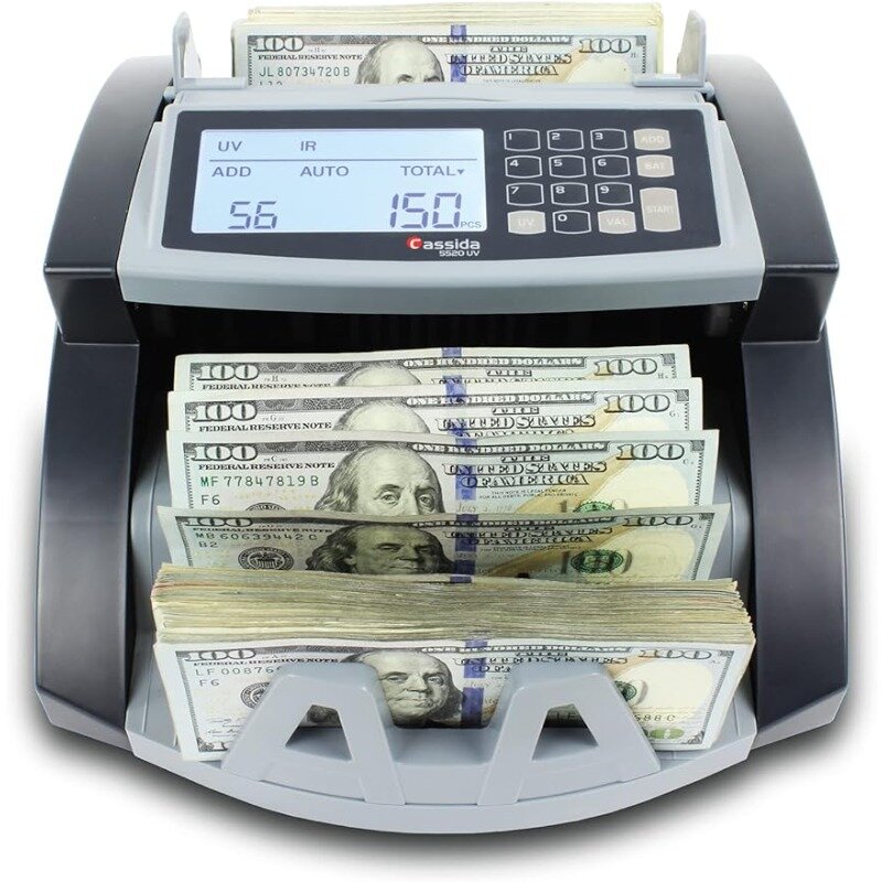 Contador de dinero de EE. UU. Con recuento de valores, detección de falsificaciones UV/IR, modos de agregar y lote, pantalla LCD grande y velocidad de conteo rápido