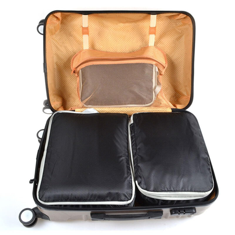 휴대용 압축 포장 여행 보관 가방, 방수 여행 가방, 나일론 및 그리드, 핸드백 수하물 정리함 포함, 3 개/세트