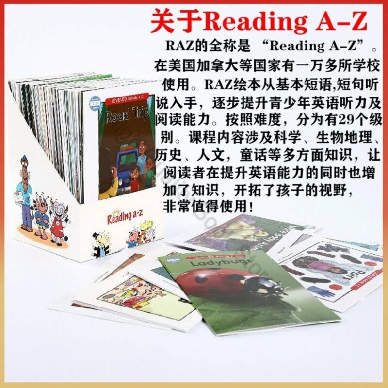 RAZ Diratakan Buku (Tingkat W) Quisite Hadiah Kotak Panduan Terjemahan + Buku Latihan Berkualitas Tinggi Anak-anak Membaca Bahasa Inggris