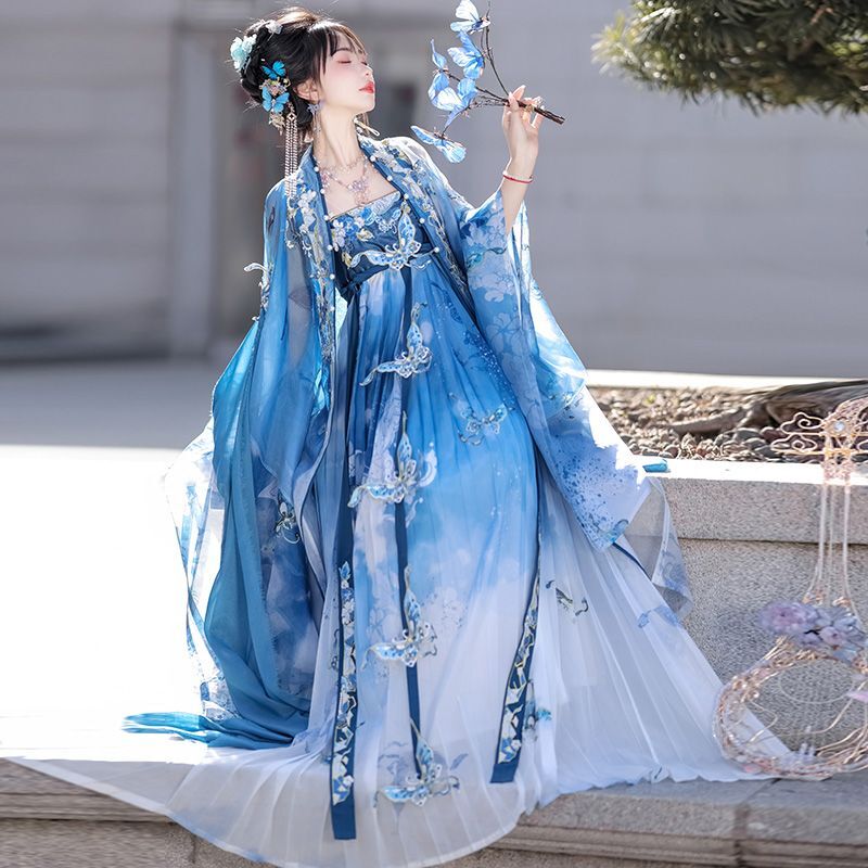 Hanfu Tang Cina asli baru rok peri segar bordir industri berat kostum tradisional Hanfu set