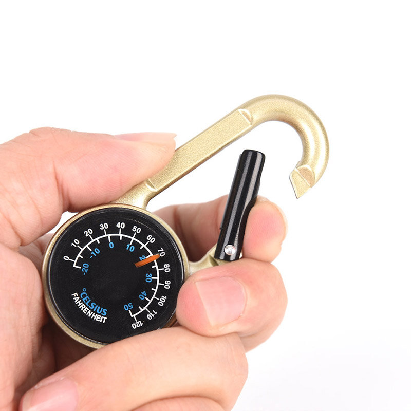 Kompas Mini + termometer + kait jepret 3-in-1 panduan sensitif karabiner logam Hiking multifungsi 7cm * 3cm
