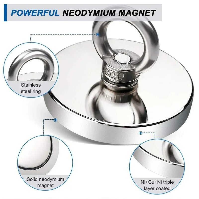Super Strong Magnets Set Neodymium Magnet Hooks Kit With Countersunk Hole Eyebolt Magnetic Hook Fishing Salvage Magnet Searcher