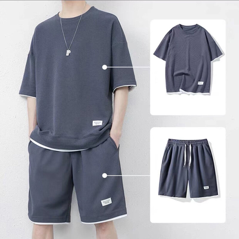 Camiseta y pantalón corto de seda para hombre, conjunto deportivo de manga corta, moda de verano, novedad