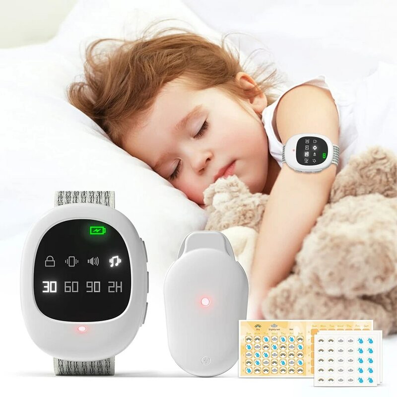 Alarm Tempat Tidur nirkabel 2-in-1 terupgrade, pengatur waktu getaran kencing dengan musik opsional dan kontrol Volume, pelatihan toilet