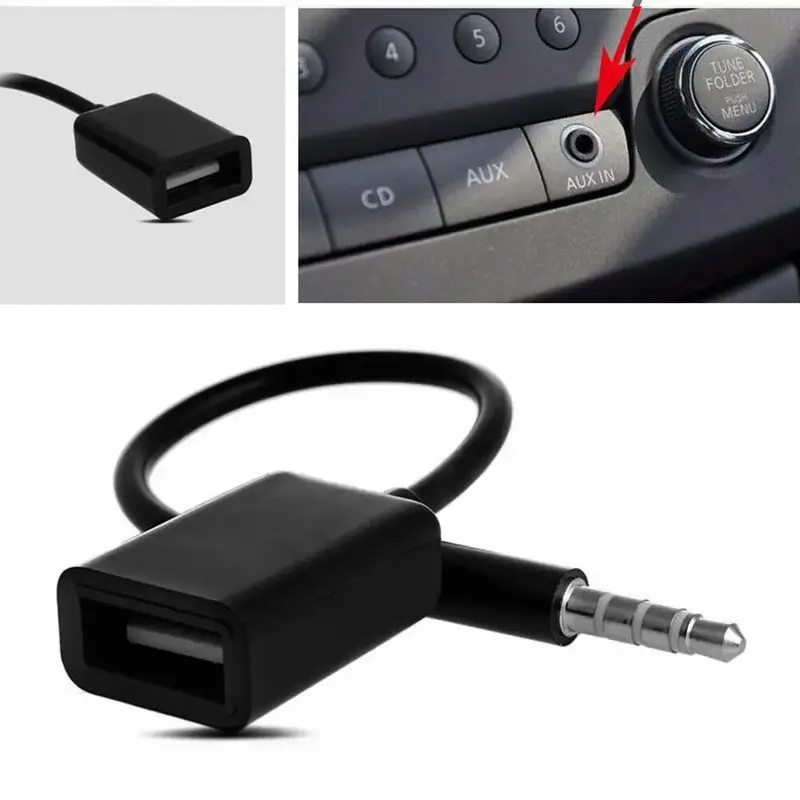 3.5Mm AUX Cắm Âm Thanh Jack USB 2.0 Nữ Cáp Chuyển Đổi Dây Cho Ô Tô MP3 Phụ Kiện Ô Tô Màu Đen chiều Dài 15Cm
