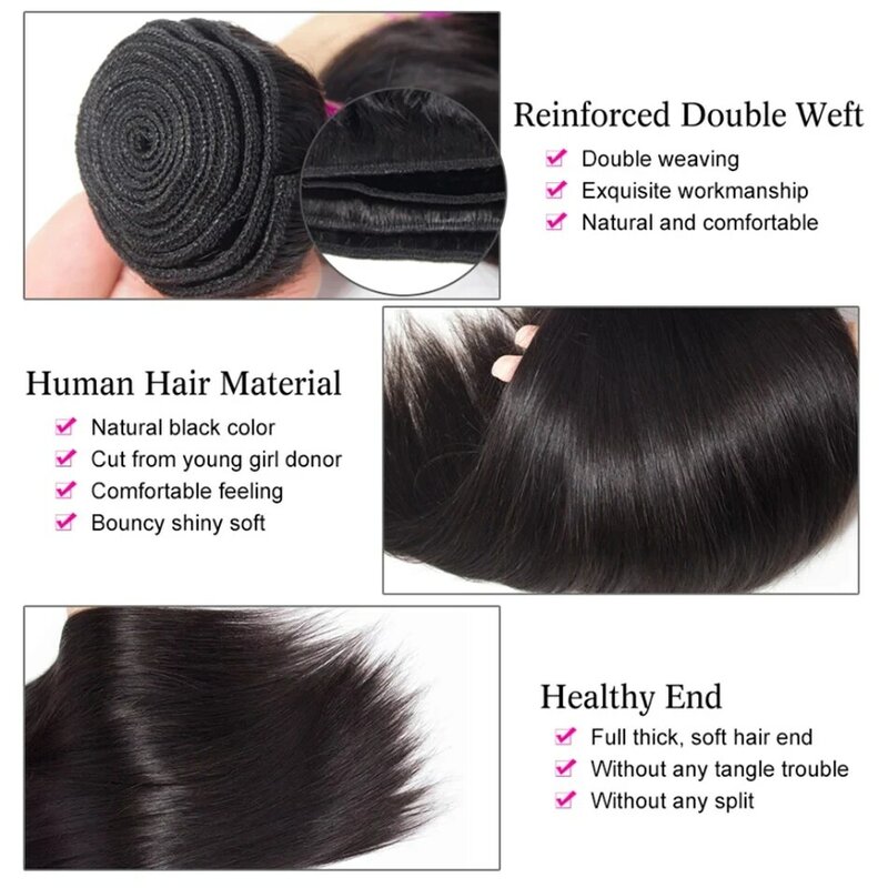 30 Inch Bone Straight Human Hair Weave Bundles 12 A Brazilian Natural Color 100% Remy Human Hair Extension 1 3 4 Bundles Weft