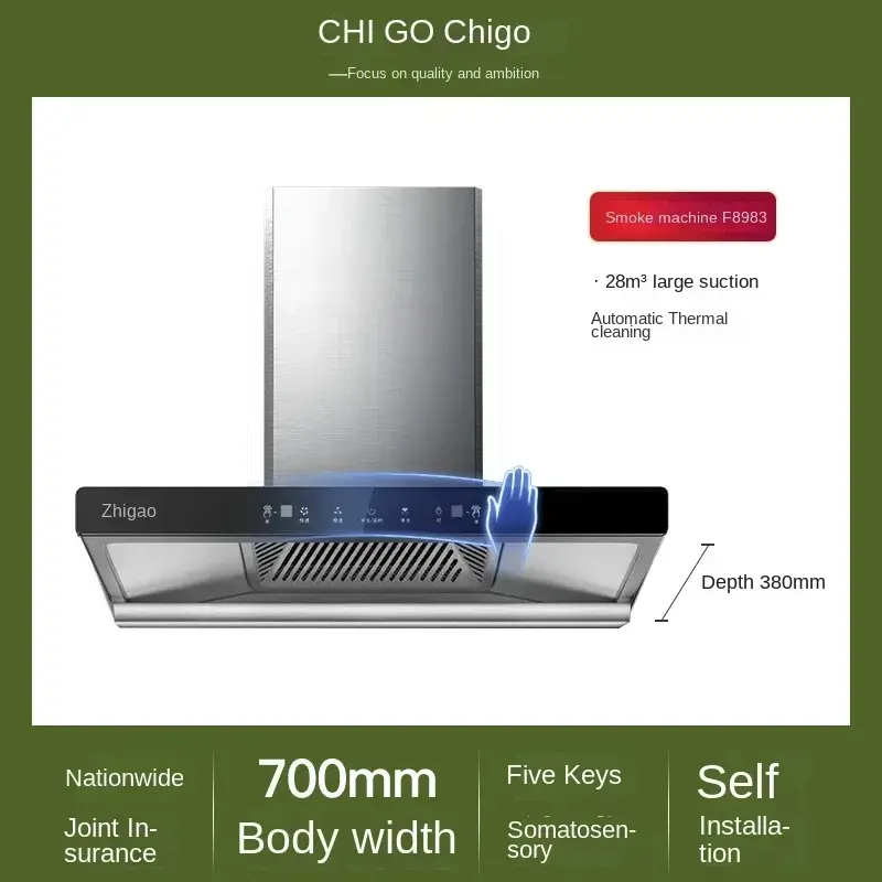 CHIGO Euro-style Top Suction Range Hood for Home Kitchen with Powerful Extraction 220V 70CM