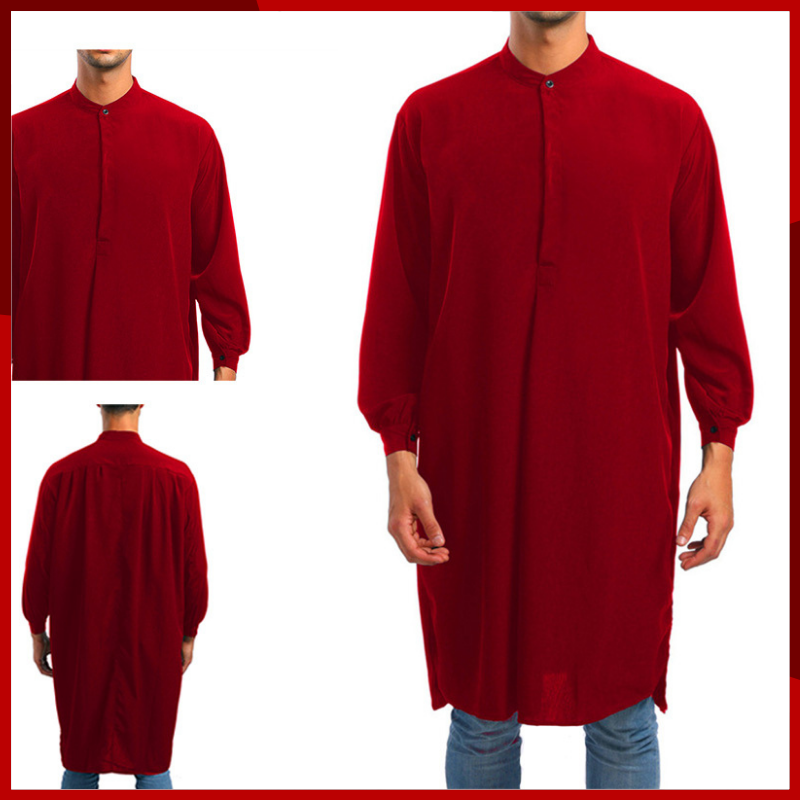 2024 arabischen Stil Mode einfache lange Herren hemd schnelle solide muslimische Robe Baumwolle Stoff T-Shirt Dubai Langarm Top islamisch