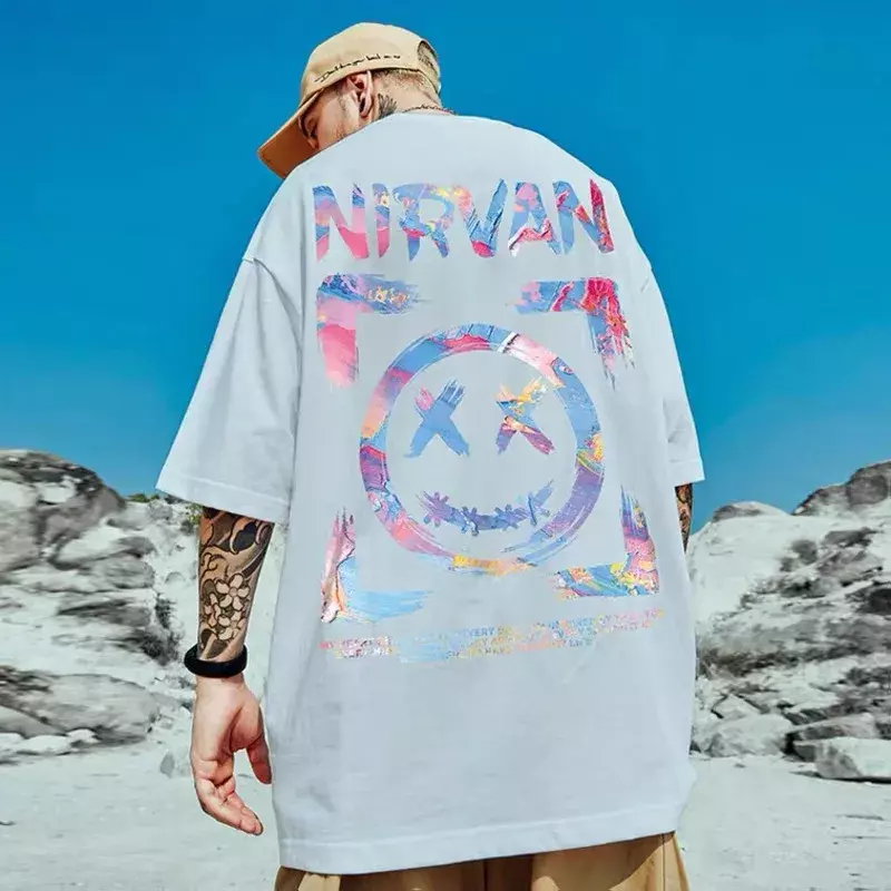 Camiseta de moda para hombre, ropa de calle con estampado de Hip Hop, Harajuku, de algodón, holgada, de verano, novedad de 2024