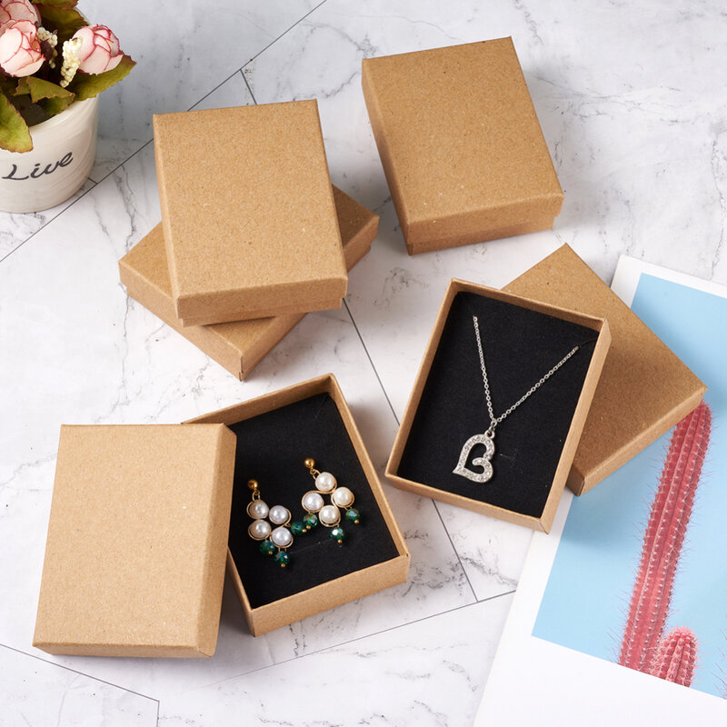 Cajas para joyería de cartón, cajas de regalo para pendientes, anillos, pulseras, collares con forma de rectángulo, con esponja en el interior, en variedad de colores por 12 Uds