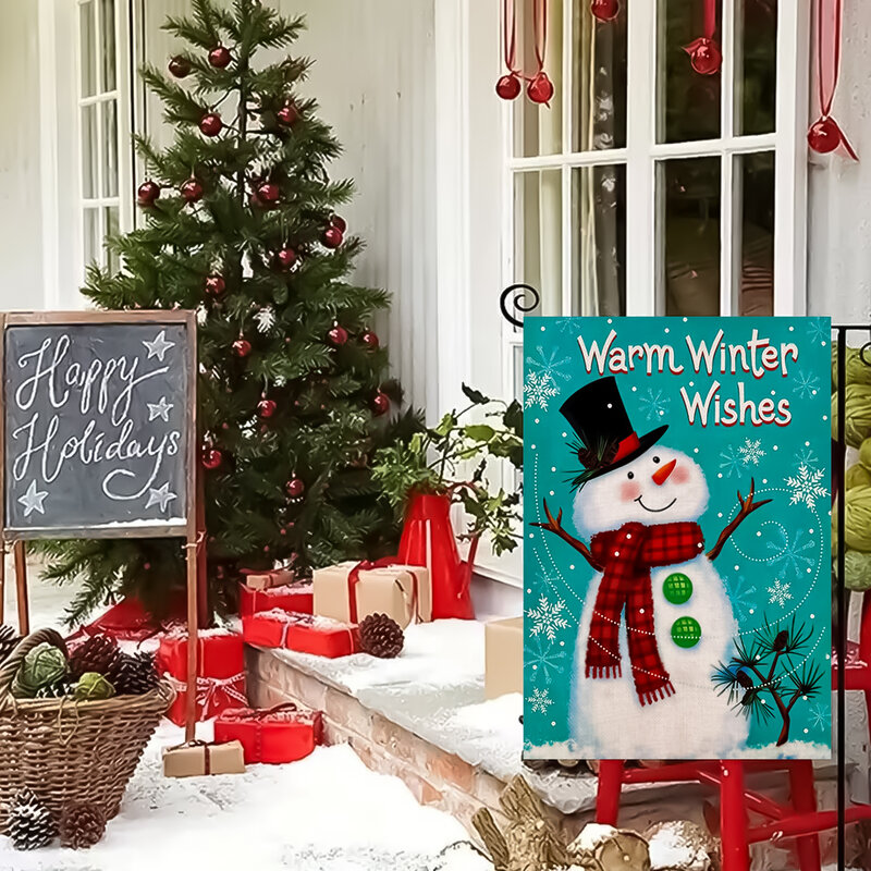 1 Stuk Sneeuwpop Hond Kerstboom Patroon Vlag, Kerst Dubbelzijdig Bedrukte Tuinvlag, Boerderij Tuin Decoratieexclusief Vlaggenmasten