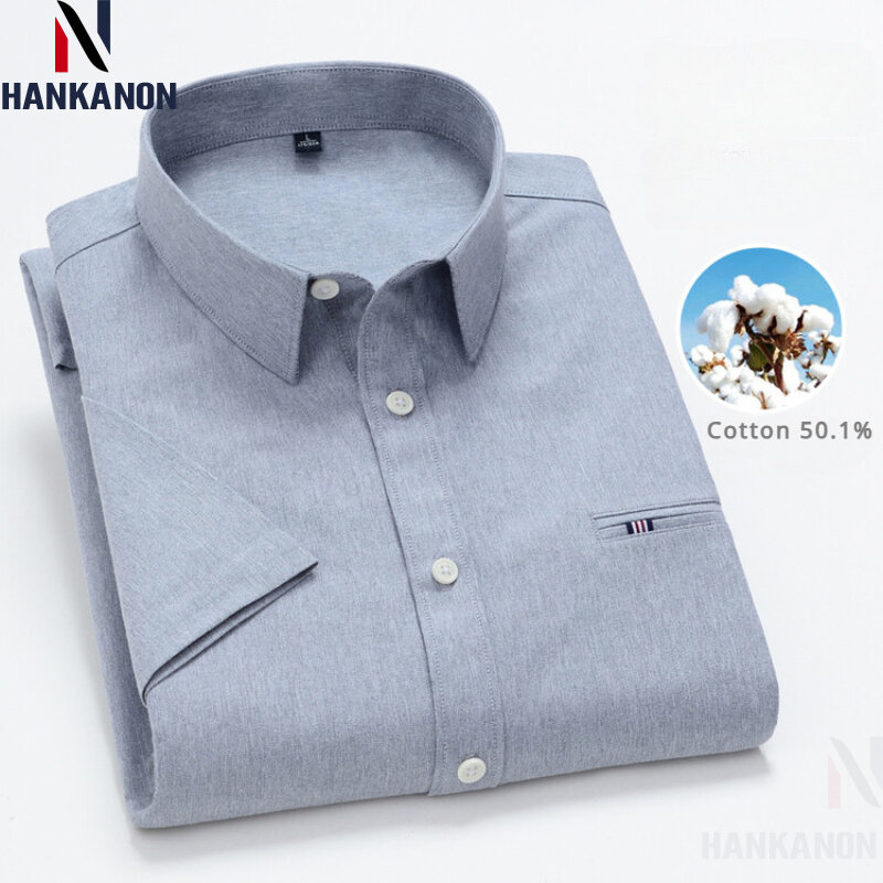 Camisa Oxford de manga corta para hombre, camisa Formal de alta calidad, 2024 algodón, Color sólido, transpirable, absorbe el sudor, 50.1% M-3XL