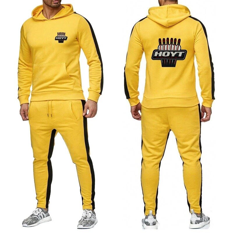 2024 Hoyt Archery Men's New Spring Autumn Tracksuits Hooded Pullover Hoodie + Trousers Casual Print Comfortable Solid Color Suit