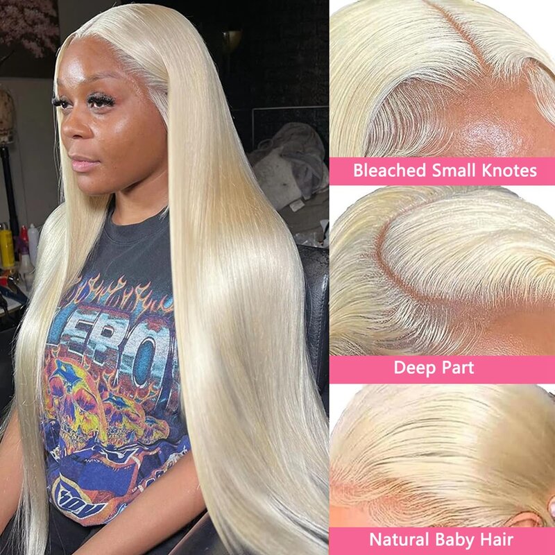 Perruque Lace Front Wig naturelle brésilienne lisse, blonde, 13x4, 13x6, 613 HD, pour femmes