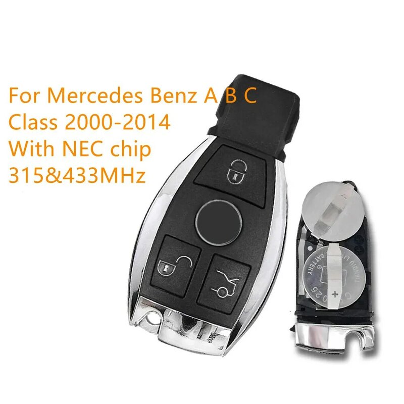 RIOOAK 3 Buttons 315&433MHz NEC Chip Smart Remote Key Fob For Mercedes Benz A B C Class 2000-2014