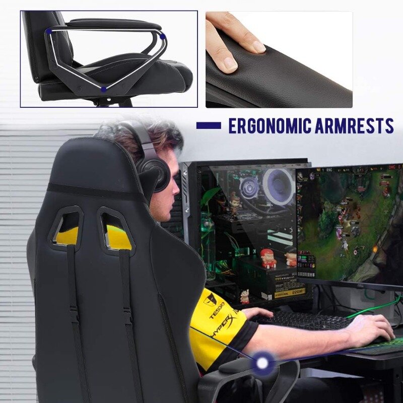 BestOffice-silla giratoria ergonómica para juegos, asiento de oficina para PC, Ordenador de carreras, escritorio de PU, tarea ejecutiva, rodante con Lumbar
