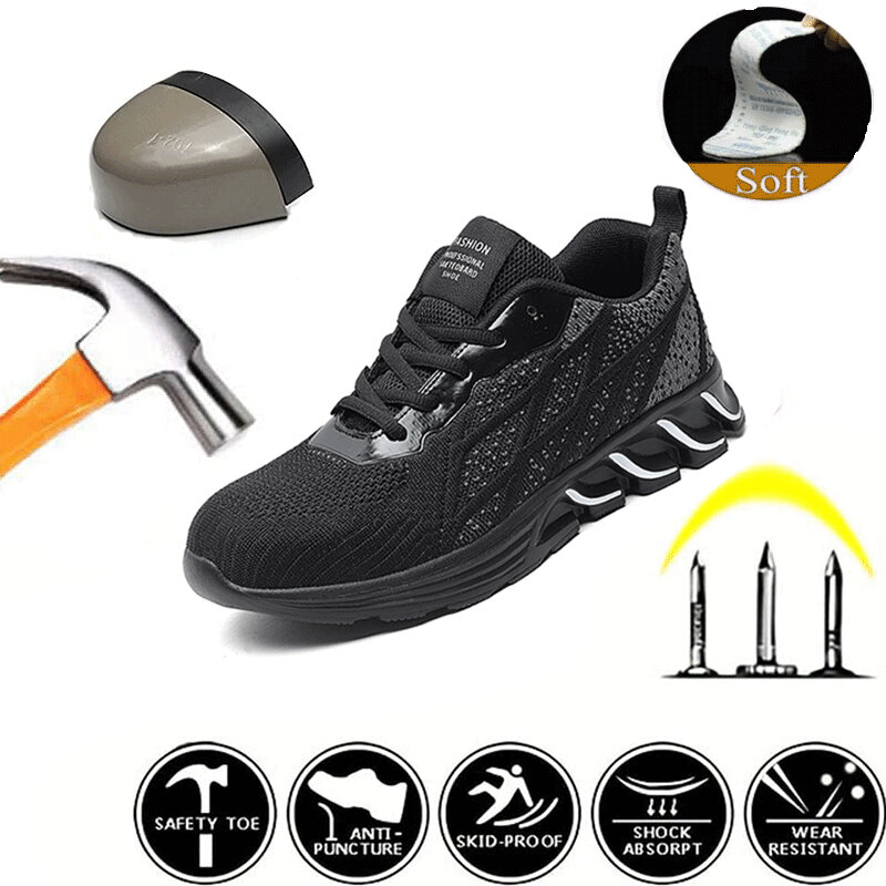 남성용 작업 안전 신발, 강철 발가락 신발, 펑크 방지, 충격 방지, 내마모성, 야외 유행 스포츠 신발