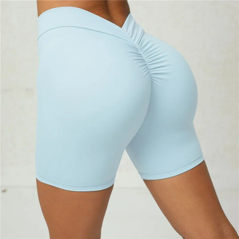 Solid Colors V Back Women Seamless Butt Lifting Gym Shorts Quick Dry Training Sports Fitness High Waist Yoga Pants Shorts