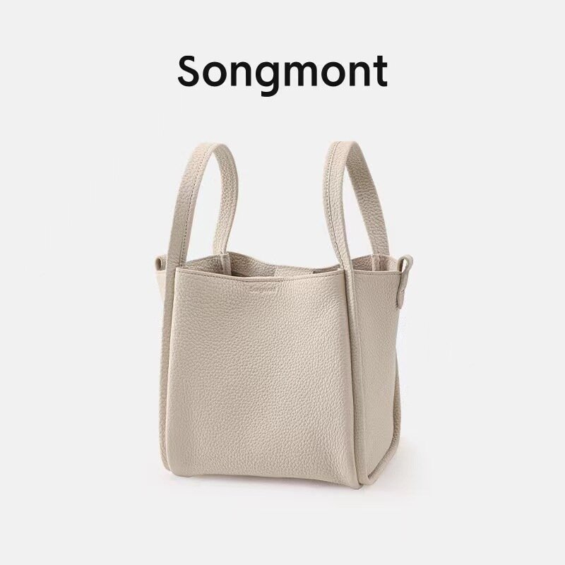 Songmont-cesta de verduras de cuero genuino para mujer, bolso de mano de gran capacidad, de un solo hombro, con correa Diagonal, de marca de lujo