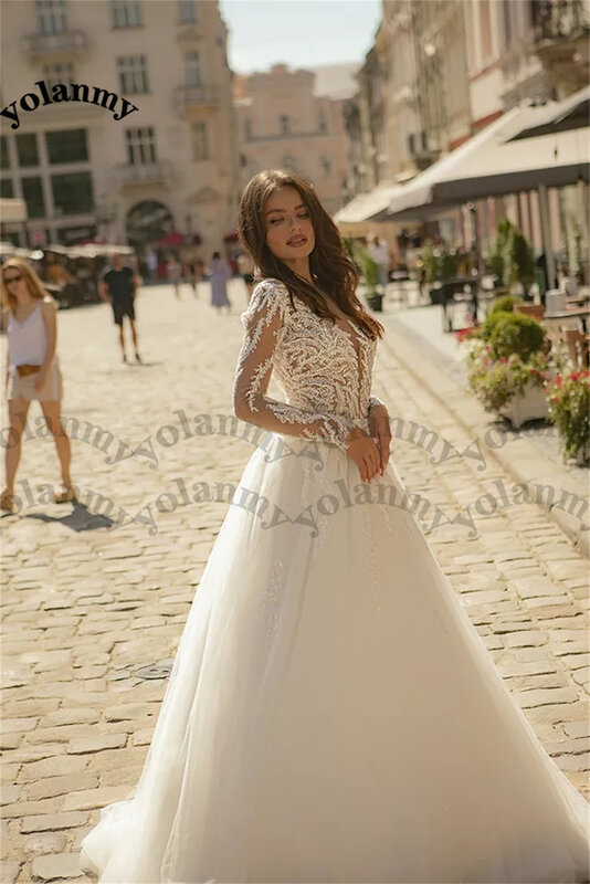 YOLANMY-클래식 버튼 웨딩 드레스, 신부 결혼 여성 2023 레이스 아플리케, Vestidos De Novia Brautmode, 드롭 배송