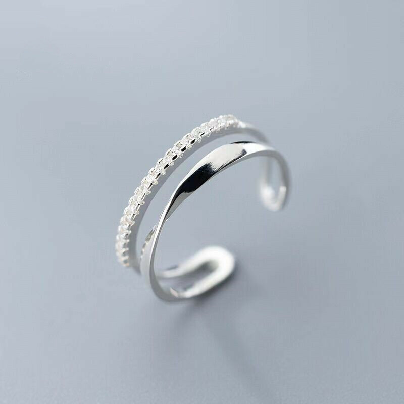 925 anéis de prata esterlina para mulheres, camadas duplas, anéis cz, jóias finas, anel vintage, noivado, casamento, noivado
