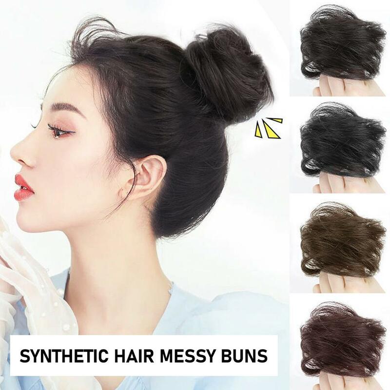 Synthetic Messy Bun Scrunchies para mulheres, cabelo encaracolado e reto, bandas de cabelo Updo Hair pieces elástico, Volume franja postiços falsos