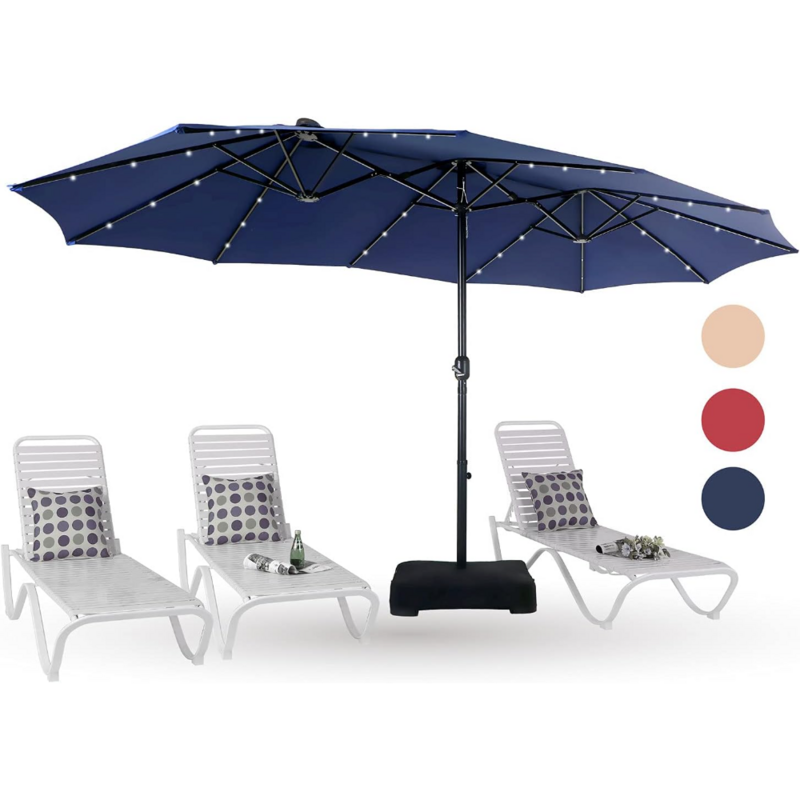 Ombrellone grande da 5 piedi con luci solari, ombrelloni rettangolari per il mercato esterno a doppia faccia con 36 luci a LED