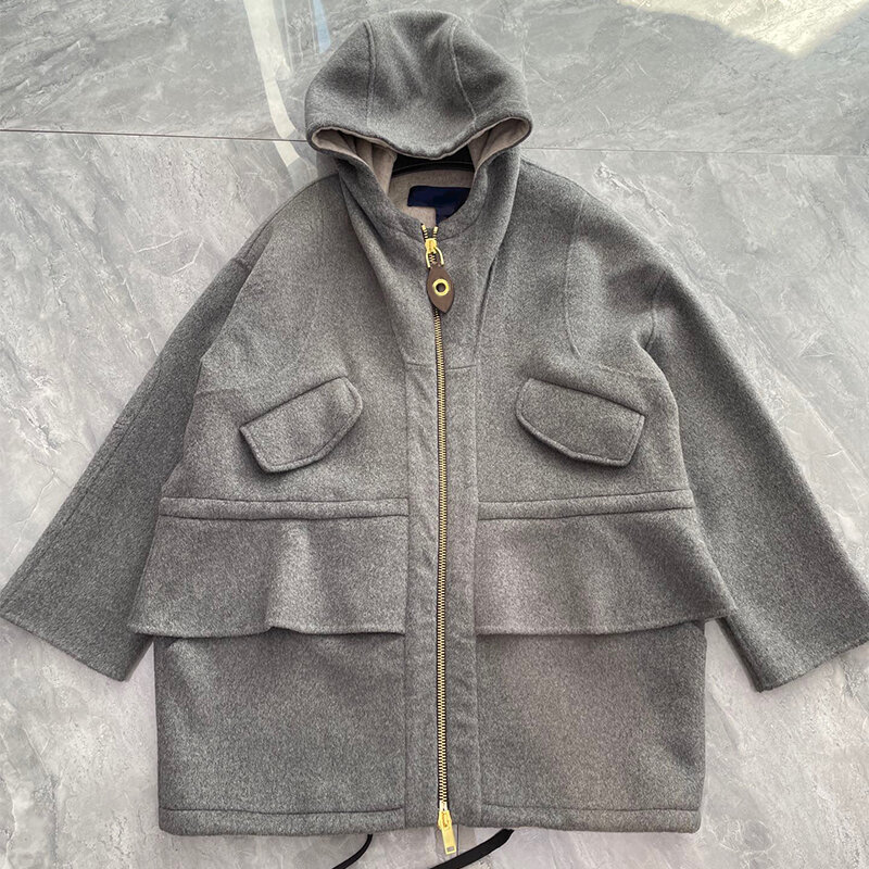 NIGO-Manteau en laine à manches longues pour femme, veste grise, fermeture éclair, document solide, automne et hiver, Ngvp # nigo6552