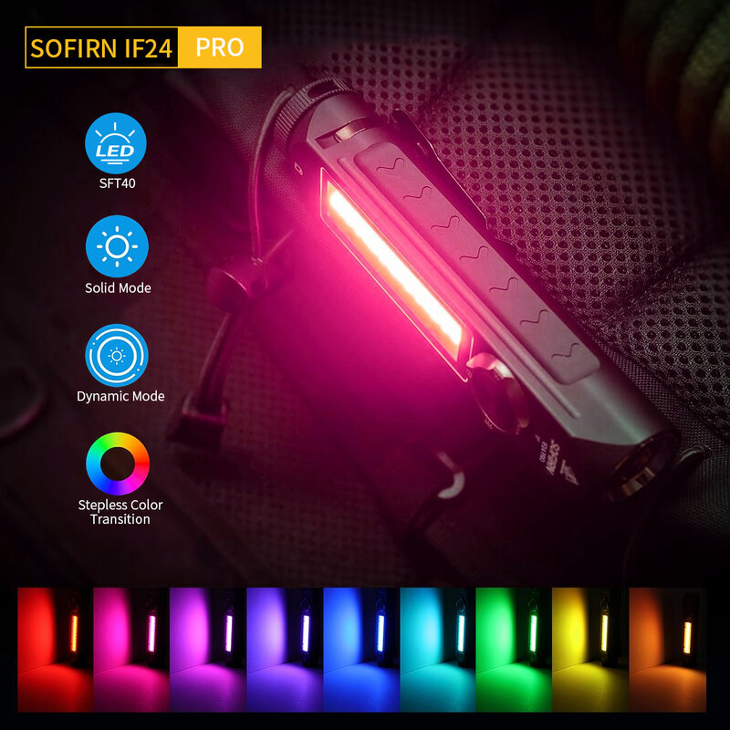 Sofirn IF24 Pro ไฟ RGB 1800lm 340M SFT40ไดรเวอร์บั๊ก18650 USB C ไฟฉายฟลัดไลท์พร้อมแม่เหล็ก