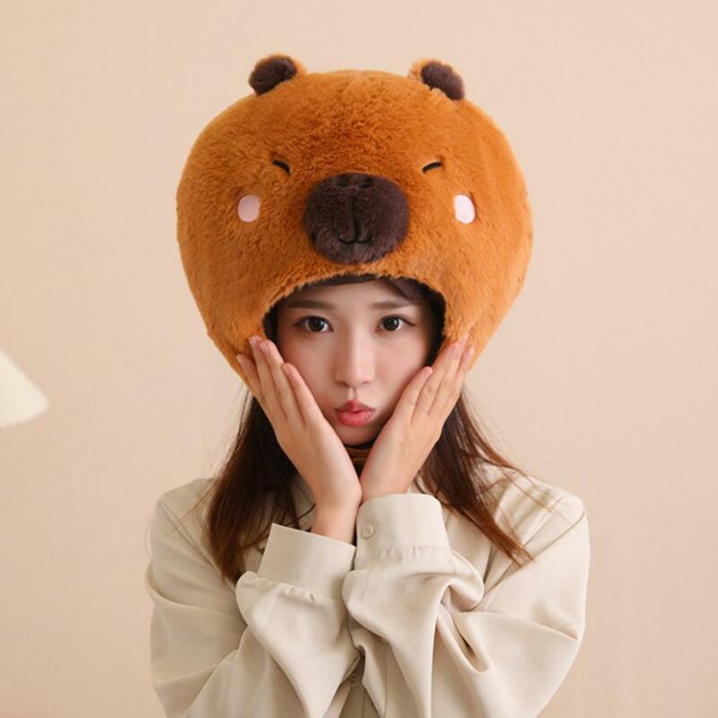 Cartoon Plush Hat Cozy Plush Capybara Winter Hat Soft Warm Novelty Beanie for Dress Up Cosplay Ultra-thick Windproof for Weather