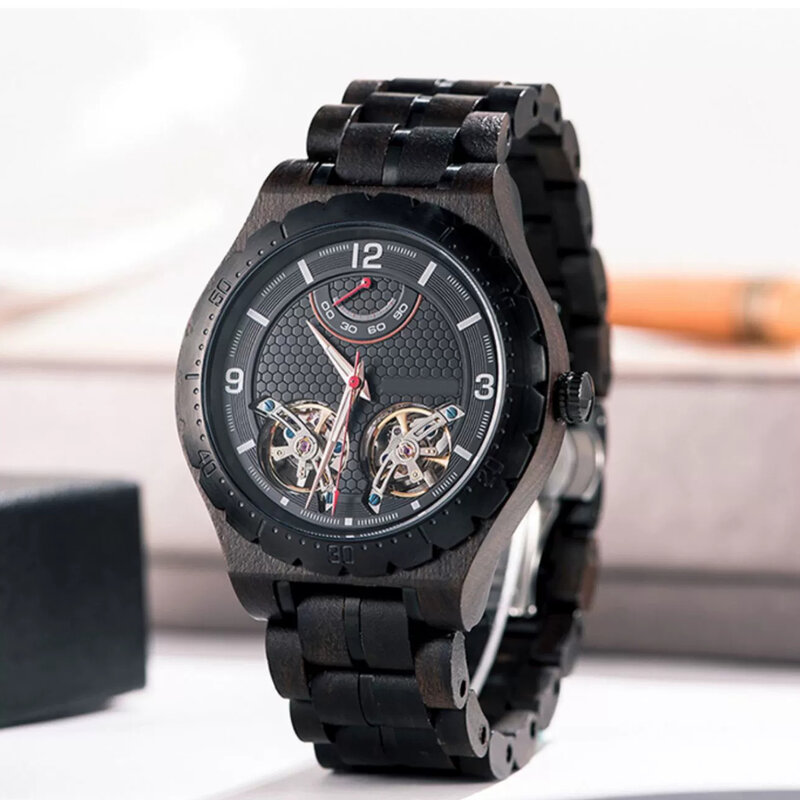 Men's Wooden Automatic Mechanical Watch Large Dial Customizable Luminous Skeleton Punk Business Watch Personalized Gifts