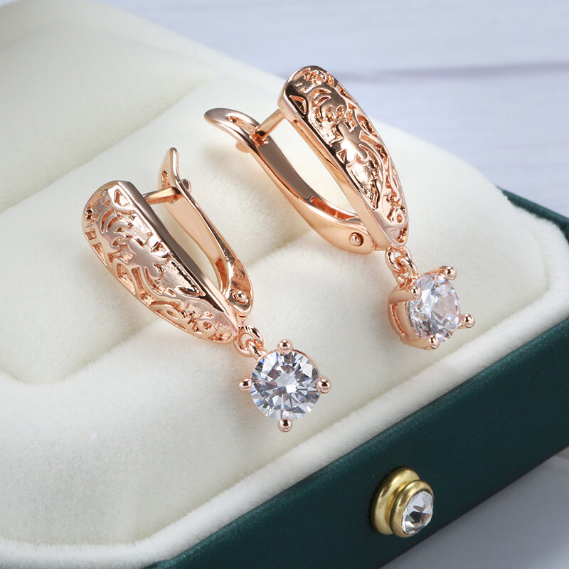 SYOUJYO Natural Zircon Water Drop Earrings For Women Vintage Design 585 Rose Gold Color Luxury Jewelry