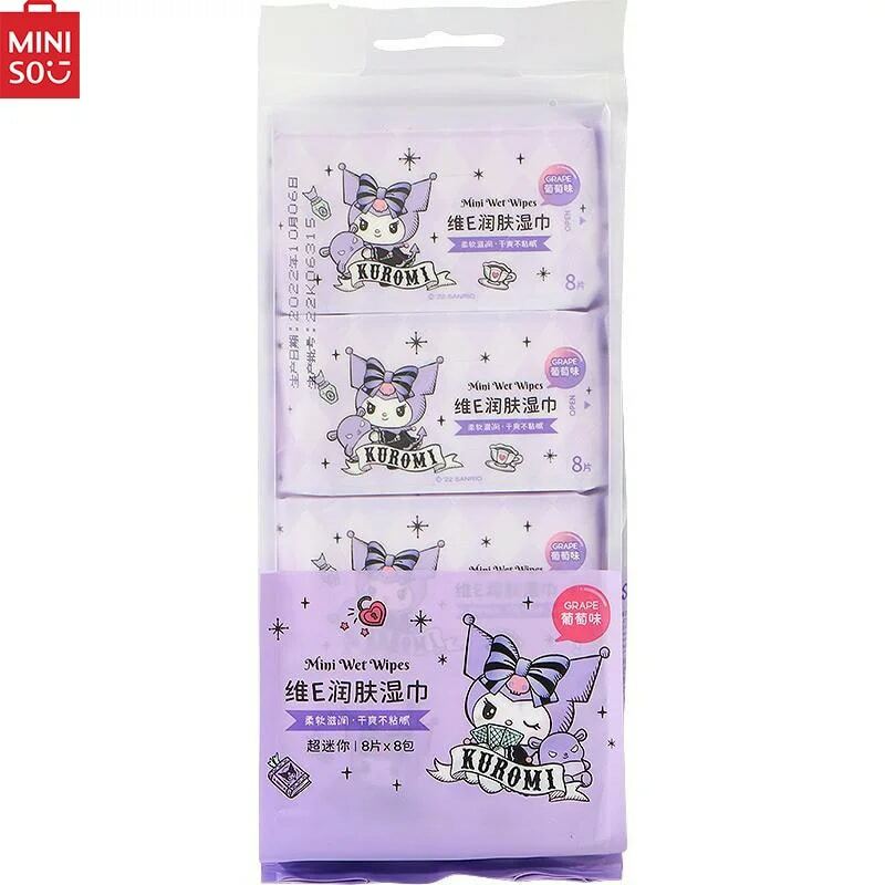 MINISO Kuromi  Kuromi Vitamin E Moisturising Mini Wipes Grape Flavoured Wipes In stock Easy carry Cool relief from summer heat