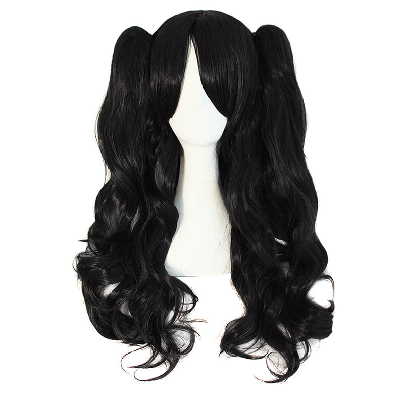 Cos Wig Female Long Curly Lolita Grip Pairs Ponytail Big Wave Pure Black Anime Full-Head