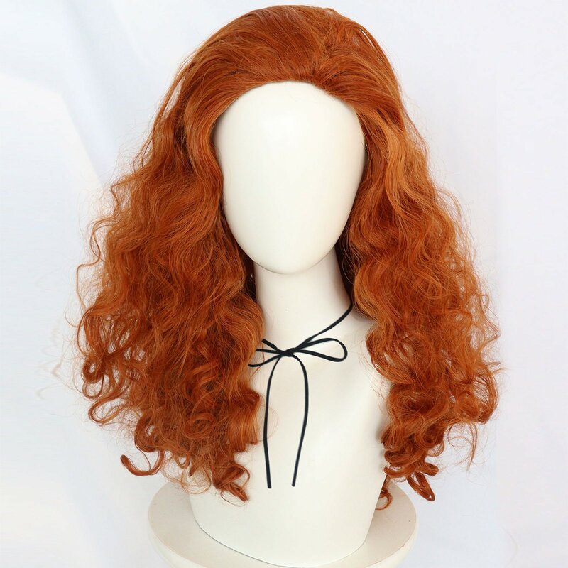 Anolog Wig sintetik, wig cosplay Merida berani, wig merah