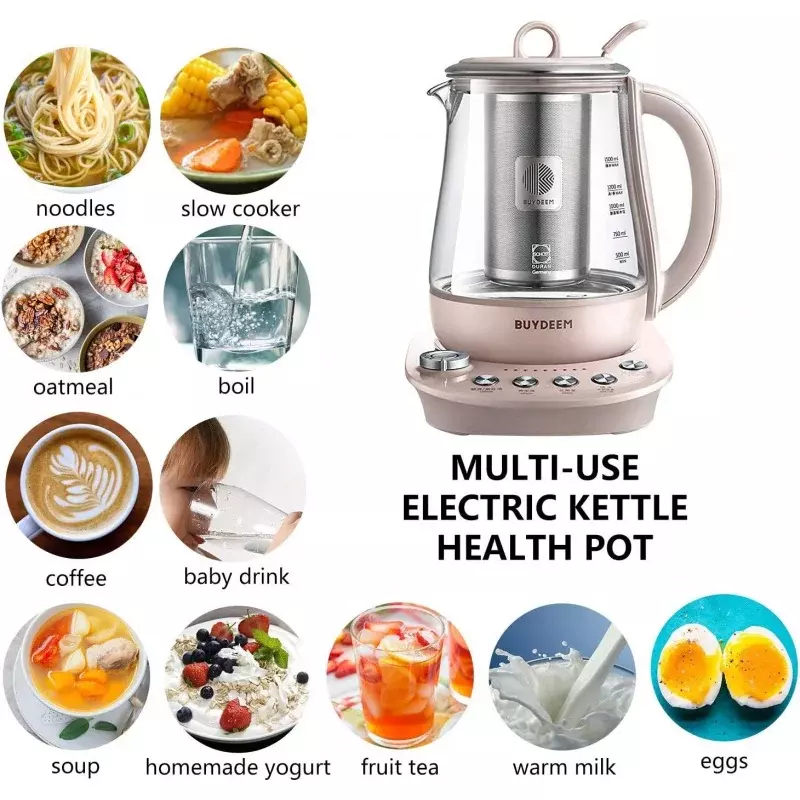 BUYDEEM K2693 Health Pot, Health-Care Beverage Electric Kettle with Thickened Glass, 9-in-1 Fully Automatic Programmable Brew Co